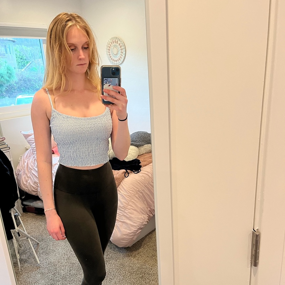White and blue crop tank top